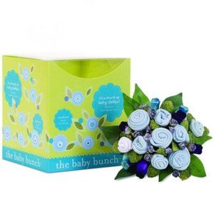 Bouquet of Baby Clothes & Florals: 7 Pieces in All Blues + Added White Socks